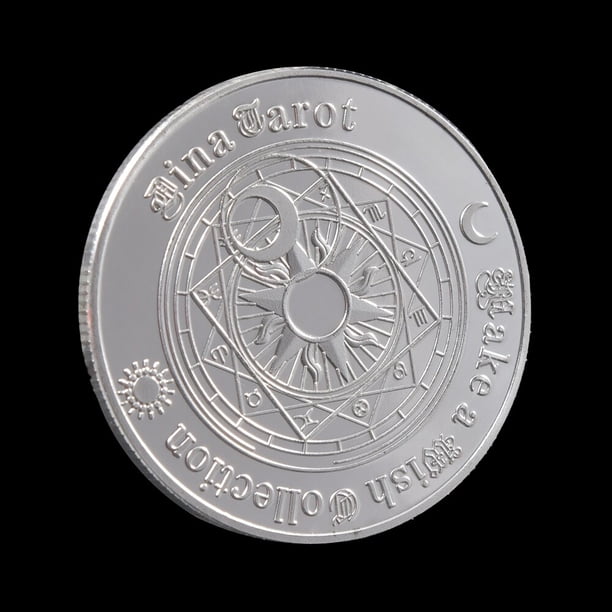 Moneda de Tarot de adivinación de oro y plata, moneda conmemorativa de la constelación de Feng Shui de la suerte, moneda de los deseos, moneda de buena suerte, 1 ud.PlataCN Deng Xun unisex