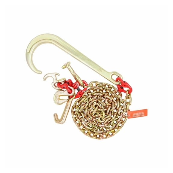 5/16"x6' G80 Tow Chain with J Hooks - 5400lbs Capacity Wrecker Tie Down Chain, RTJ & Grab Hooks for Vehicle Recovery & Transport