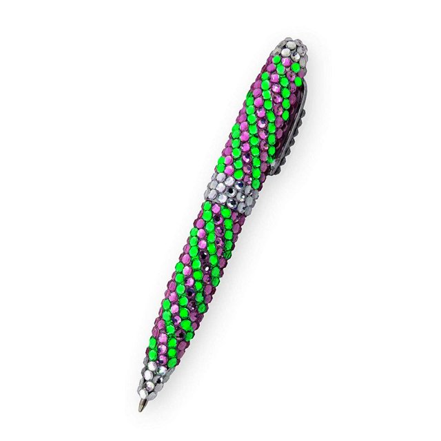 BG247 Purple and Green Zebra with White Crystal Rhinestone Roller Ball Pens | 5-Pack