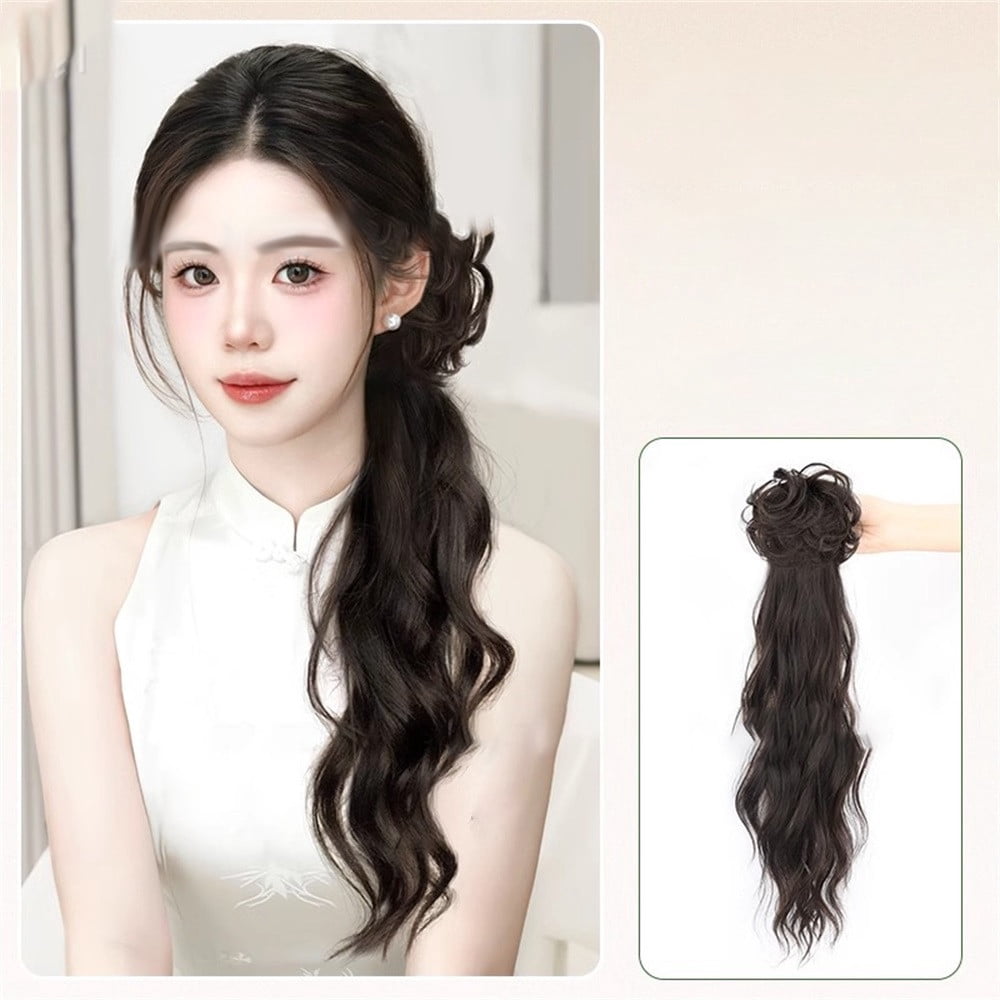 synthetic wig New Ancient Style Women Braids Wave Grab Wig Simulated Cheongsa Slightly Curled Low Ponytail Hair Photo Props