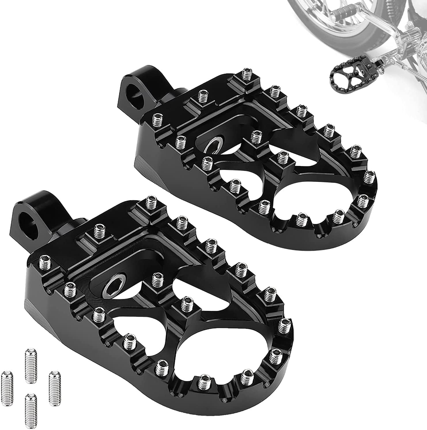 Wide Fat Foot Pegs MX Style Footpegs for Harley Dyna Sportster XL Bobber Black 