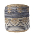 thumbnail image 3 of LR Home Sloane Round Natural/Navy Braided Geometric Indoor Pouf Ottoman , 18"H x 18"W, 3 of 7