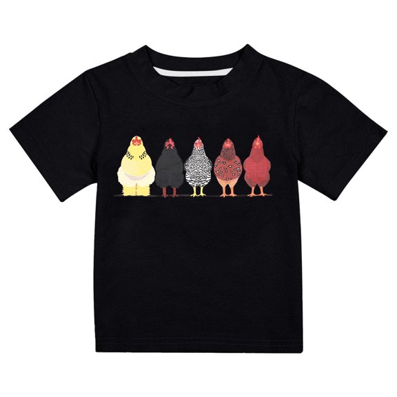 Reduce!Herrnalise Toddler Kids Boys Girls Cotton T-Shirt Baby Chicken Print Solid Color Comfortable Short Sleeve Top Black