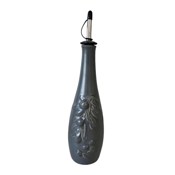 Dispensador de aceite de cerámica resistente al calor, recipiente compacto para vinagre y salsa con Gris