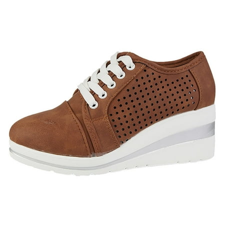 

casual shoes for Women Women Roman Large Size Hollow Out Wedges Height Increasing Casual Shoes PU Dress Sandals for Women Brown