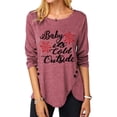 thumbnail image 1 of Blusa Estampado Cuello Redondo Dobladillo Irregular Botón Manga Larga Tops De Moda Para Mujer Rojo Parduzco S, 1 of 5