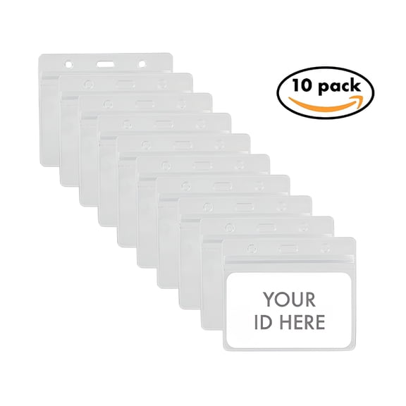CCOCC 10pack Horizontal PVC ID Card Badge Holder - Waterproof and Resealable Zip - Clear Vinyl Heavy Duty 0.4mm Thickness
