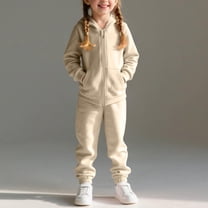 Bxsruta Children's Two-Piece Set, Zippered Hoodie Jacket and Relaxed Fit Pants Plush Fleece Activewear Set