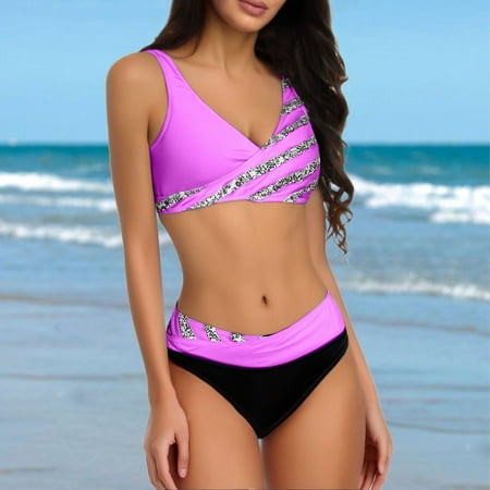 Chuancc Bathing Suit For Women Two Piece Push Up Bathing Suits For Women Cheeky Bikini Sets For Women High Waisted Bathing Suit For Women Two Piece Swimsuit For Women Purple 3XL Clearance