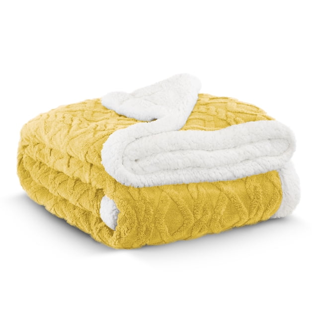 Cobertor Cobija Aborregado Con Forro Polar Sherpa | Suave | Caliente | Ligera | Tamaño 230x200cm (Amarillo, 230x200cm)