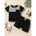 thumbnail image 2 of Coduop Toddler Baby Boys Shorts Set Short Sleeve Striped T-shirt with Elastic Waist Shorts Outfit, 2 of 7