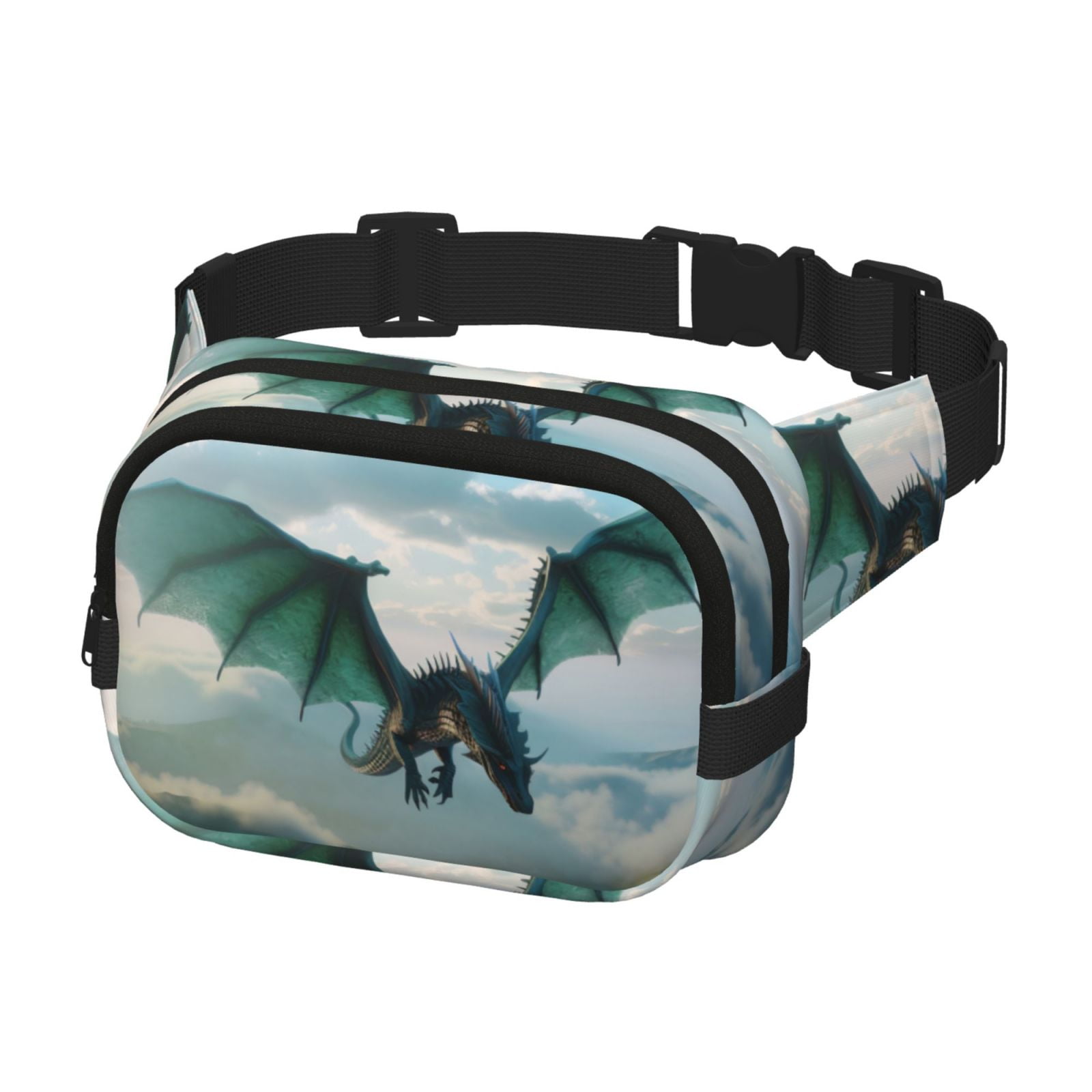 Picia Cloud Sky Green Dragon Print Square Double-Layer Waist Bag Mini Adjustable Waist Belt Bag Exercise Running Travel Hiking