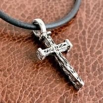 Small Rugged Wood Texture Cross Nail Necklace