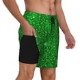 thumbnail image 3 of Picia Green Glitter pattern Mens Swim Trunks with Compression Liner Stretch Beach Shorts Quick Dry with Zipper Pockets No-Chafing Board Shorts-Large, 3 of 9