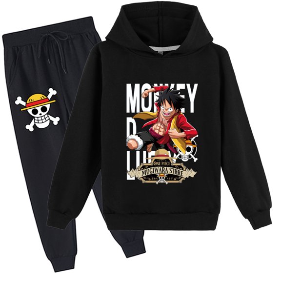 Teen 2 Piece Tracksuit Hooded Outfits-One Piece Long Sleeve Tops with Sweatpants-Anime Pullover Sweatshirt Hooded for Boys