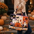 thumbnail image 4 of Ktlvex Vintage Quilted Halloween Tote Bag, Halloween Pattern Shoulder Handbag, Large Capacity Holiday Shopping Bag for Halloween Party Daily Use（D）, 4 of 4