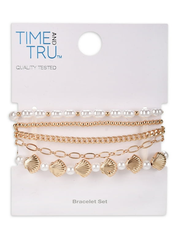 Time and Tru Female Adult Gold-Tone 5pc Multi Bracelet Set
