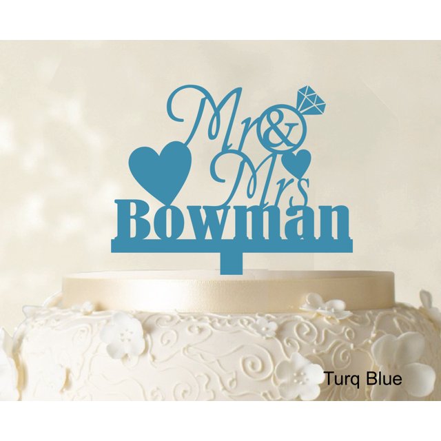Personalized Mr & Mrs Wedding Cake Topper Personalized Turquoise Blue Cake Topper Color Option Available 5-7 Inches Wide