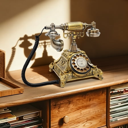Fixartoo Vintage Rotary Telephone,Retro Bronze Color Telephone,Noise-Canceling HD Call, Redial Function,For Home Office Cafe Decoration