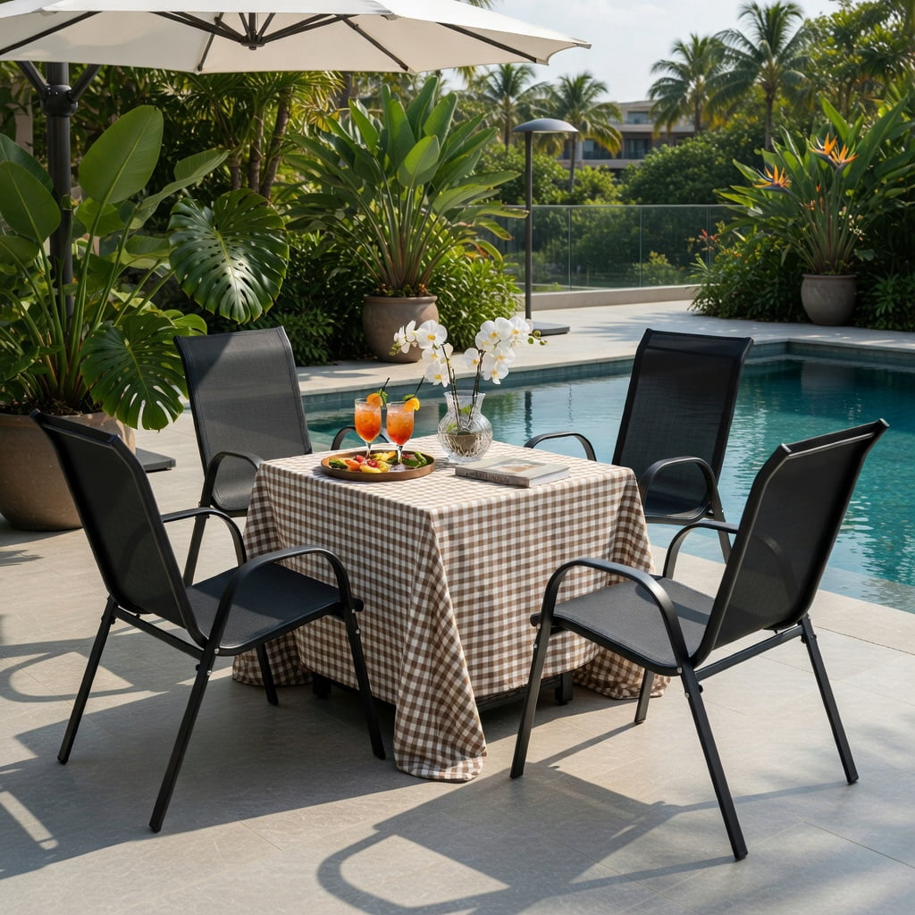 Hommoo 4-Pack Stackable Outdoor Dining Chairs with Ergonomic Armrests, Heavy-Duty Steel Construction for Patio & Deck, Gray