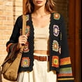 thumbnail image 5 of Otvok Granny Square Hollow Knit Cardigan, Ladies Floral Crochet Open Front Long Sleeve Cropped Boho Casual Outerwear, 5 of 7