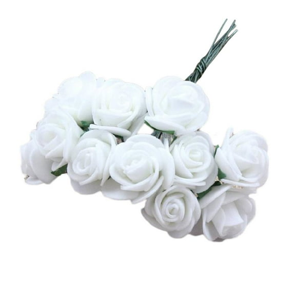 12Pcs Mini Fake Foam Rose Artificial Flowers Home Wedding Car Decoration DIY Wreath Bridal Decor