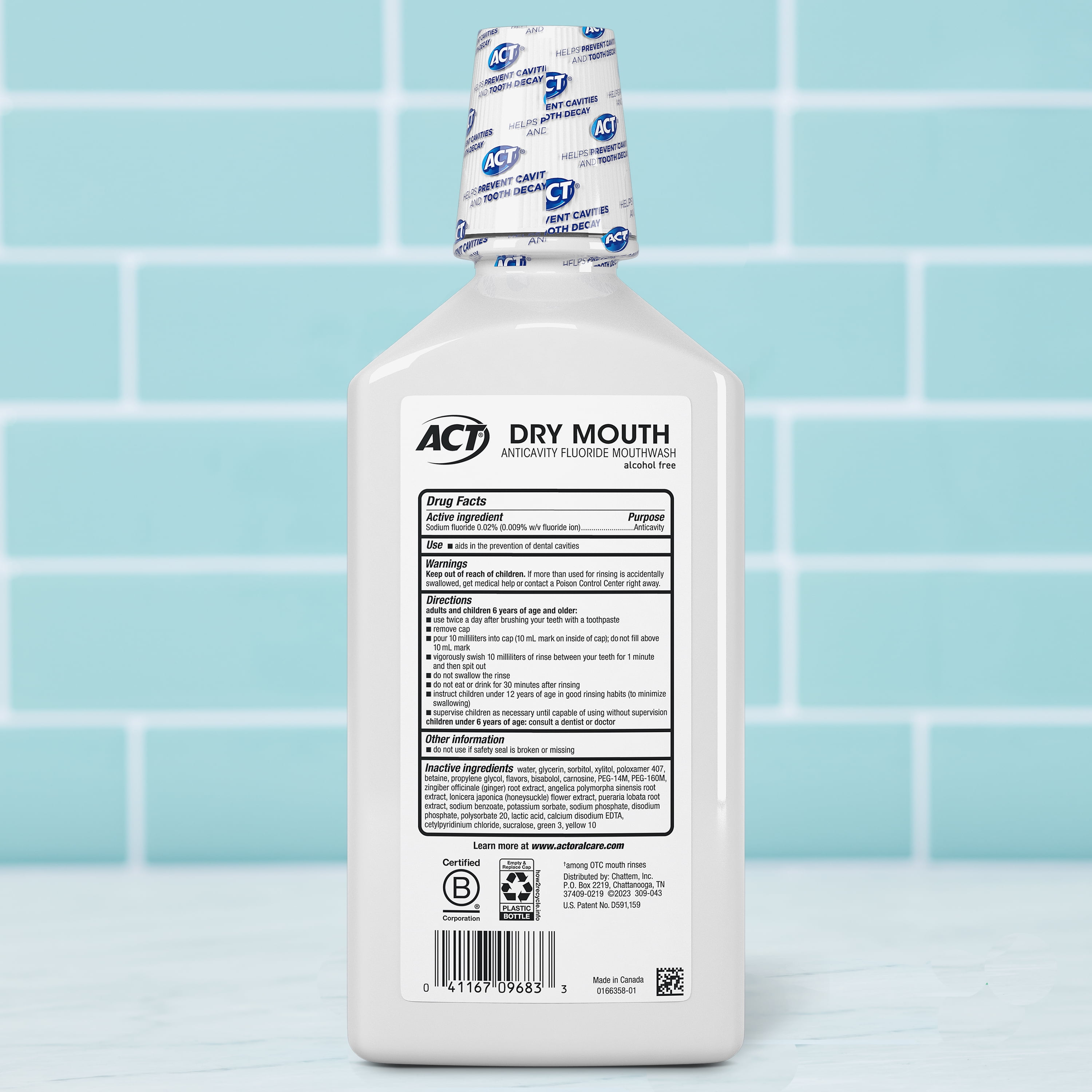 ACT Dry Mouth Anticavity Fluoride Mouthwash, Soothing Mint, 33.8 fl. oz.