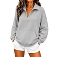 thumbnail image 2 of Women's Quarter Zip Pullover Sweatshirts Streetwear Loungewear Loose Fit Top with Pocket Grey XL, 2 of 4