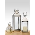 thumbnail image 2 of Serene Spaces Living Decorative Burnished Silver Finish Steel & Glass Square Lantern, Metal Tabletop or Hanging Candle Lantern for Wedding, Event, Patio, Garden, Home, Measures 8" Tall & 4" Square…, 2 of 3