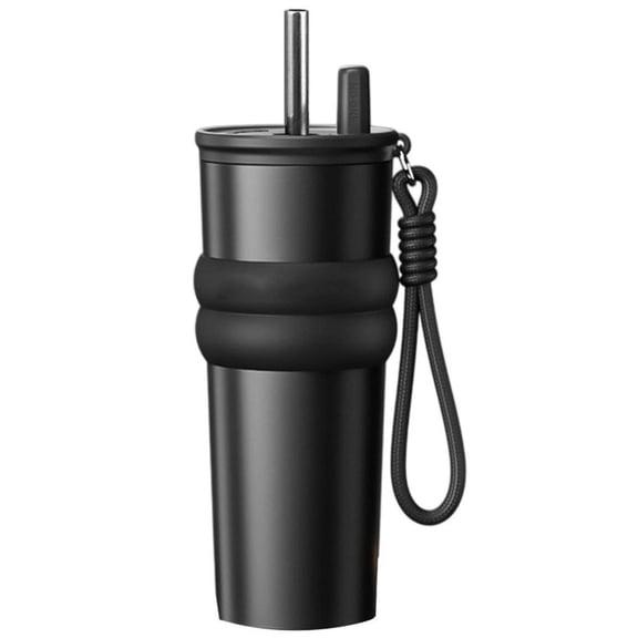 710ml Insulated Tumbler with Straw, 316 Stainless Steel Vacuum Insulated Travel Mug, Leak-Proof Cup with Handle & Carrying Strap, Keep Drinks Cold or Hot