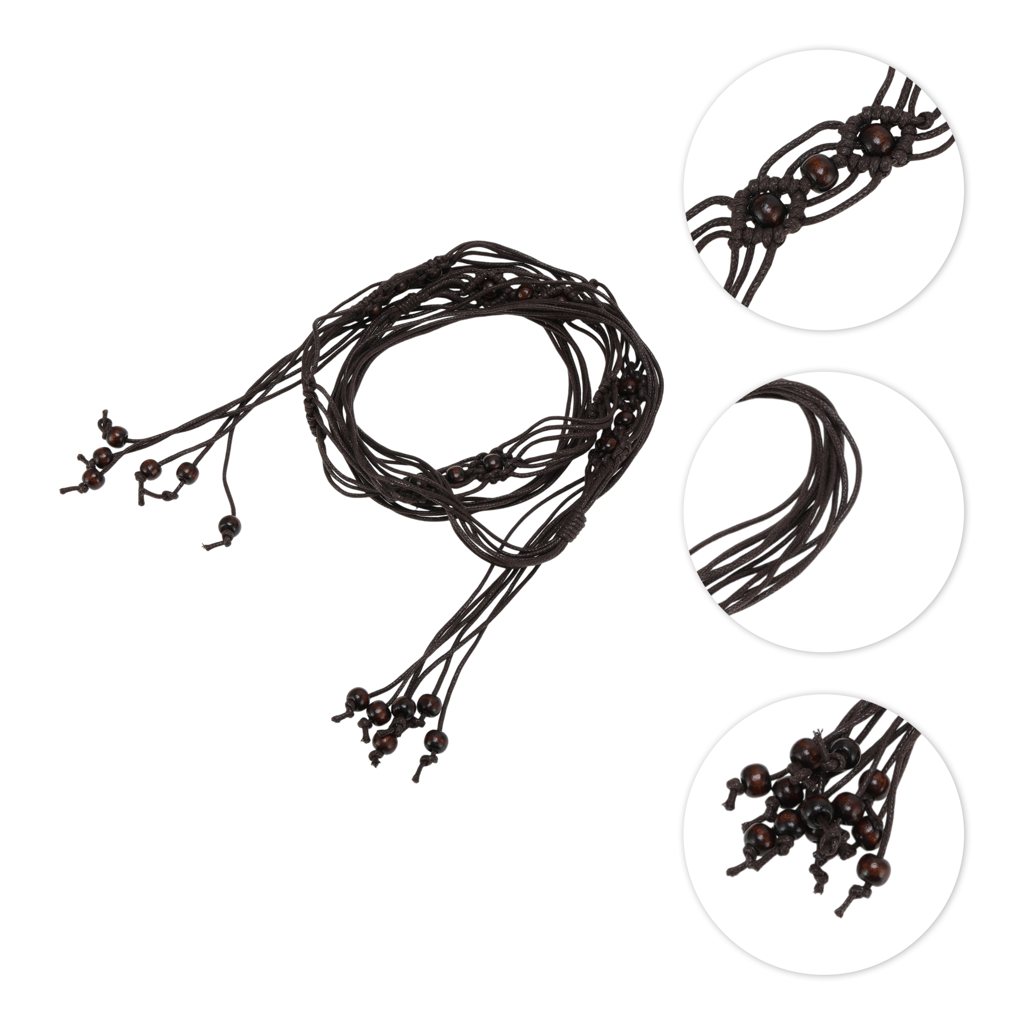 Unique Bargains Beaded Weaving Adjustable Waist Rope Fashion Accessory Coffee Color