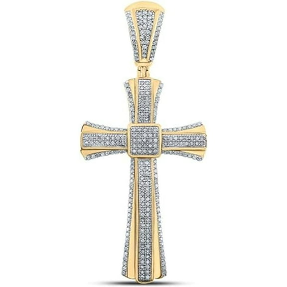 Real 925 Sterling Silver 14K Yellow Gold Plated Round Cut White Diamond Cross 2.5 Inches Pendant Jewelry Gifts