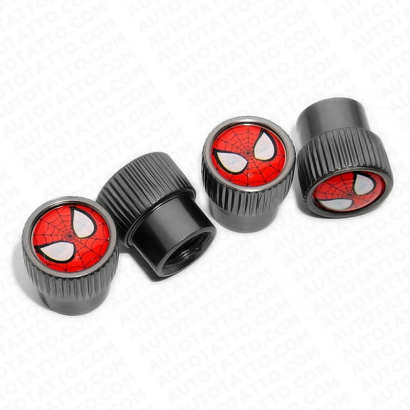 4pcs Universal Fit Spiderman Car Wheels Tire Air Valve Caps Stem Dust Cover Grey