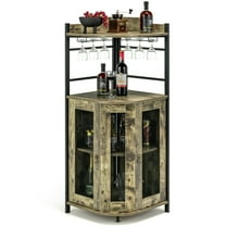 Costway Corner Bar Cabinet Industrial Liquor Wine Cabinet with Glass Holder & Mesh Doors