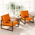 thumbnail image 7 of AWQM Modern PU Leather Accent Chair Set of 2, Modern Arm Chairs with Extra-Thick Padded Backrest, Leisure Cushion Sofa Chair with Metal Frame for Living Room Bedroom, Non-Slip Adsorption Feet, Orange, 7 of 7