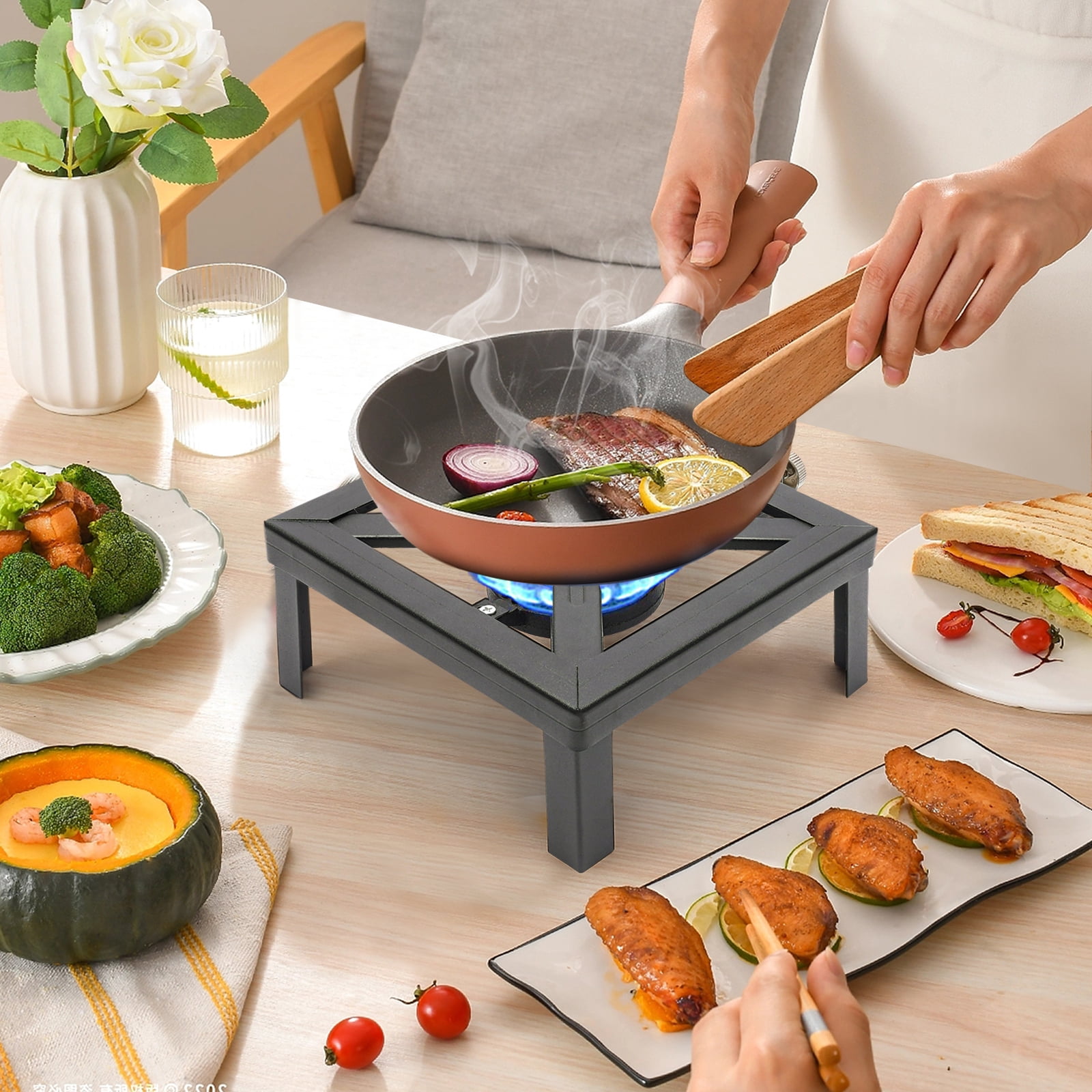 Portable Single Burner Outdoor Gas Stove Propane Cooker with Adjustable 0-20Psi Regulator Hose for Patio Camping, BBQ Home Brewing Turkey Fry Maple Syrup Prep