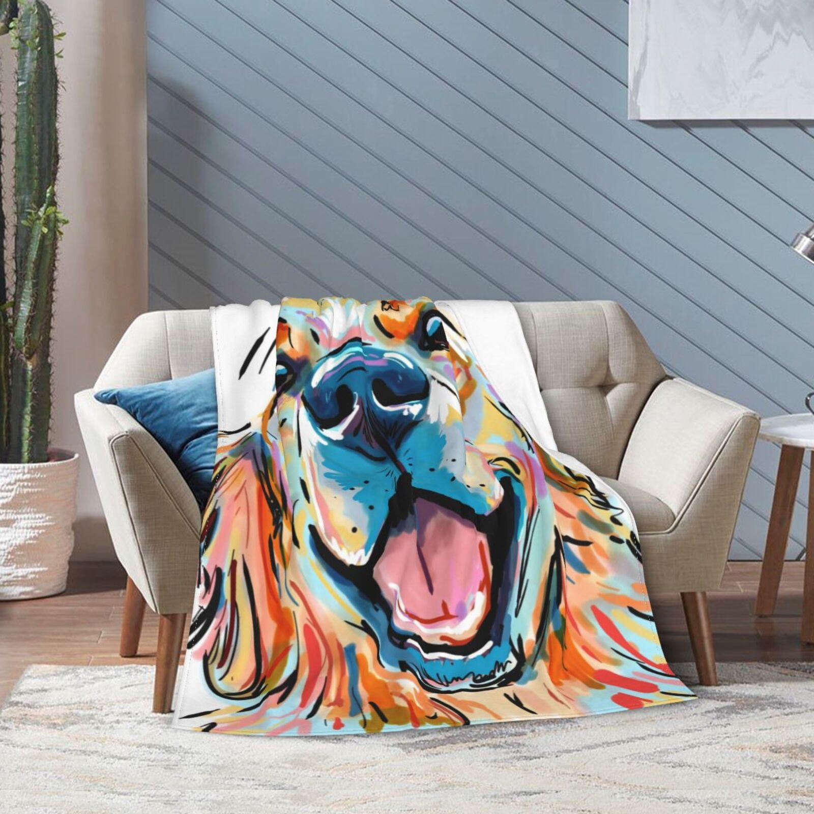 Wijzvio Golden Retriever Dog Throw Blanket Soft Fuzzy Fleece Blanket For Couch Bed Living Room Decoration 50"X40"