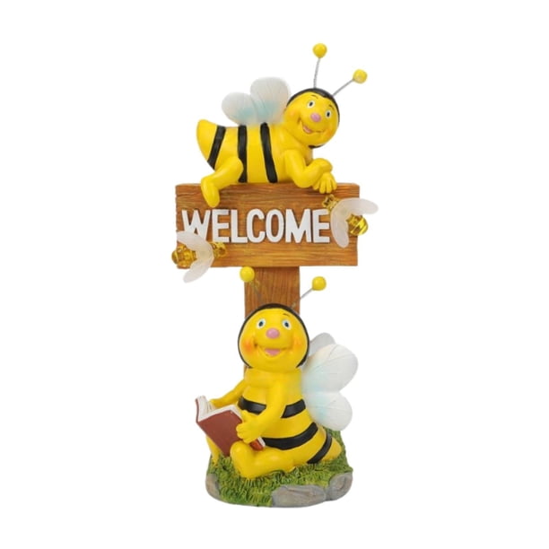 Figura de abejas Señal de bienvenida escultura animal luces solares decoración decorativa de decoración de la estatua del jardín para patio patio pati