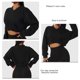 thumbnail image 5 of Sudadera recortada para mujer, jersey, puños acanalados, cuello en V, hombros caídos, Color puro, Top corto de manga larga para deportes, negro XL, 5 of 6