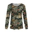 thumbnail image 4 of Womens Fall Tops 2024 Fashion Pleated Blouse Puff Sleeve Scoop Neck Floral Print Shirts Dressy Casual Tshirts Fall Clothes for Women 2024  green Large, 4 of 5