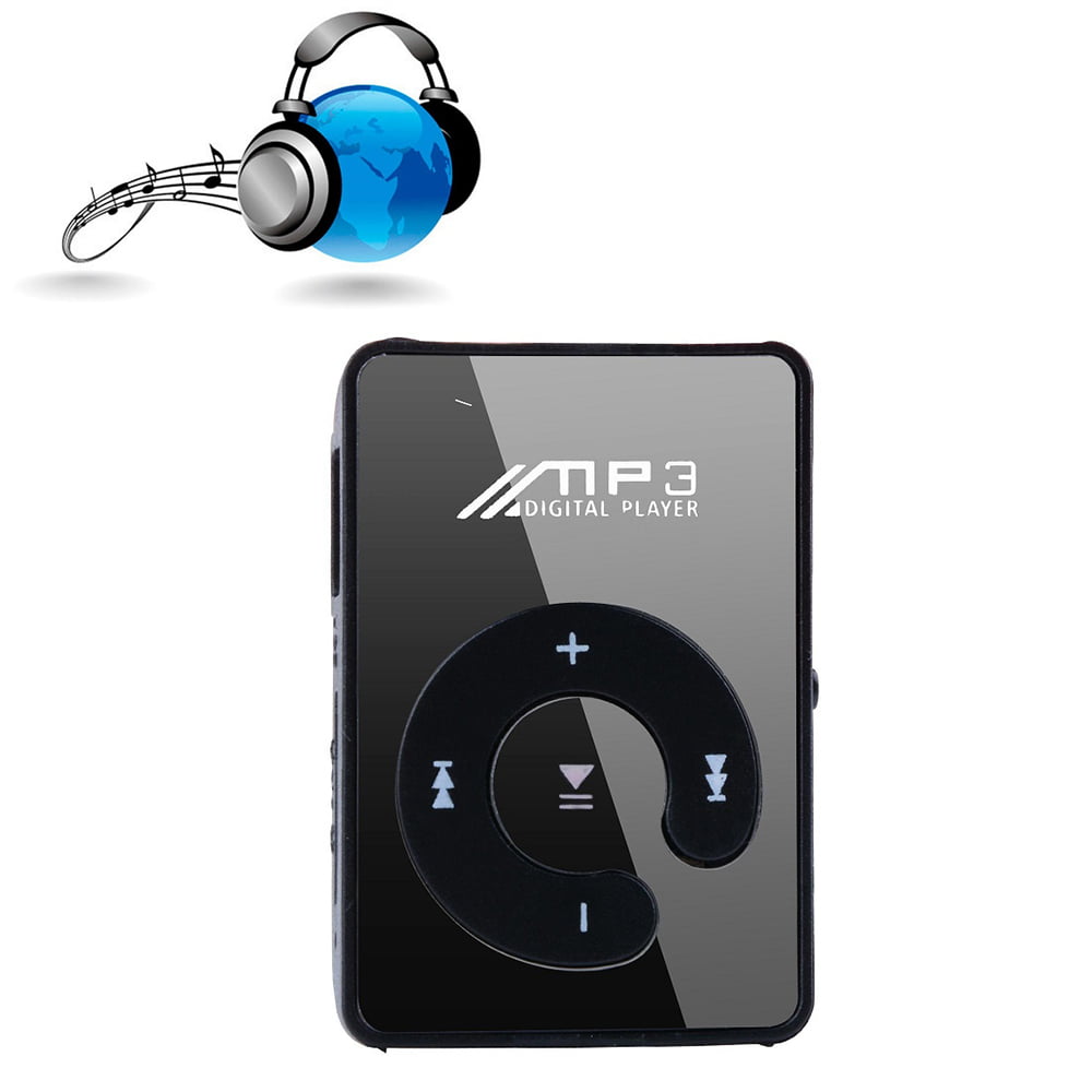 Card Slot Memory Mirror MP3 Player Stylish Portbale Clip Jam with Headphone 