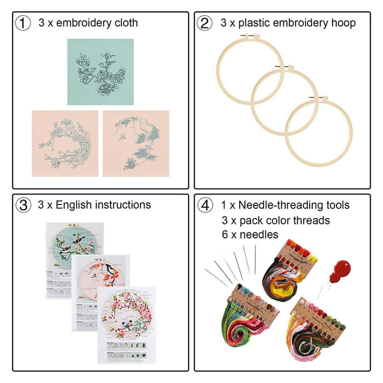 Embroidery Kit for Beginners, Kits for Adults Include 3 Embroidery