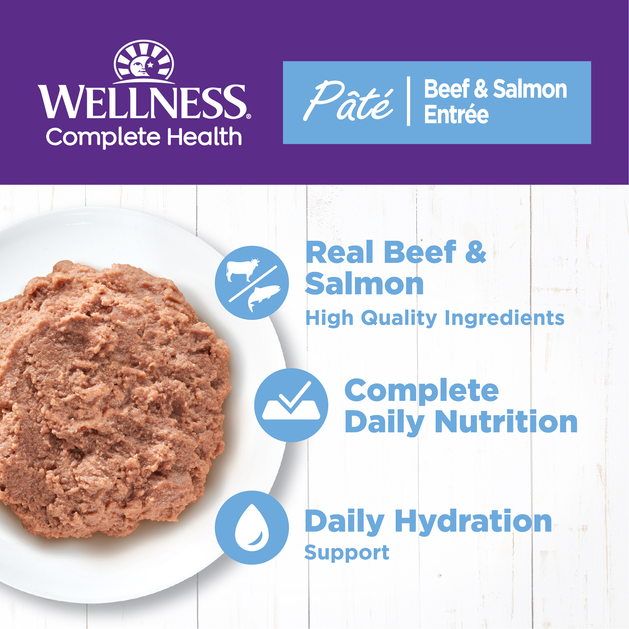 Wellness Complete Health Natural Grain Free Wet Canned Cat Food, Beef & Salmon Pate, 12.5-Ounce Can (Pack of 12) - image 2 of 11