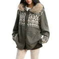 thumbnail image 2 of Women’s Faux Fur Trim Hooded Cardigan Sweater, Button Up Fair Knit Oversized Fall Winter Casual Lazy Style Coat Jacket, 2 of 10