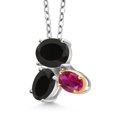 thumbnail image 2 of Gem Stone King 925 Silver and 10K Yellow Gold Black Onyx and Red Created Ruby Pendant Necklace for Women (2.80 Cttw, Oval 8X6MM, 7X5MM and 6X4MM, Gemstone December Birthstone, with 18 inch Chain), 2 of 4