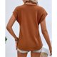 thumbnail image 3 of Camiseta holgada informal de Color puro con ribete de botones y cuello en V para mujer, Color caramelo XXL, 3 of 8