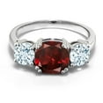 thumbnail image 2 of Gem Stone King 3.50 Cttw Red Garnet and Sky Blue Aquamarine 3-Stone Engagement Ring for Women | 925 Sterling Silver | Cushion 8MM | Wedding Engagement Anniversary Promise Ring for Women | Size 7, 2 of 5