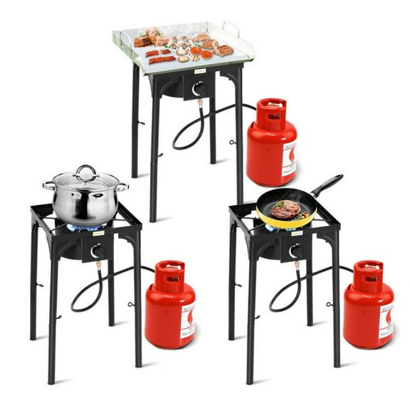 100000 BTU Portable Propane Camp Stove - Single Burner - Cast Iron Outdoor Stove with Adjustable Legs - Black