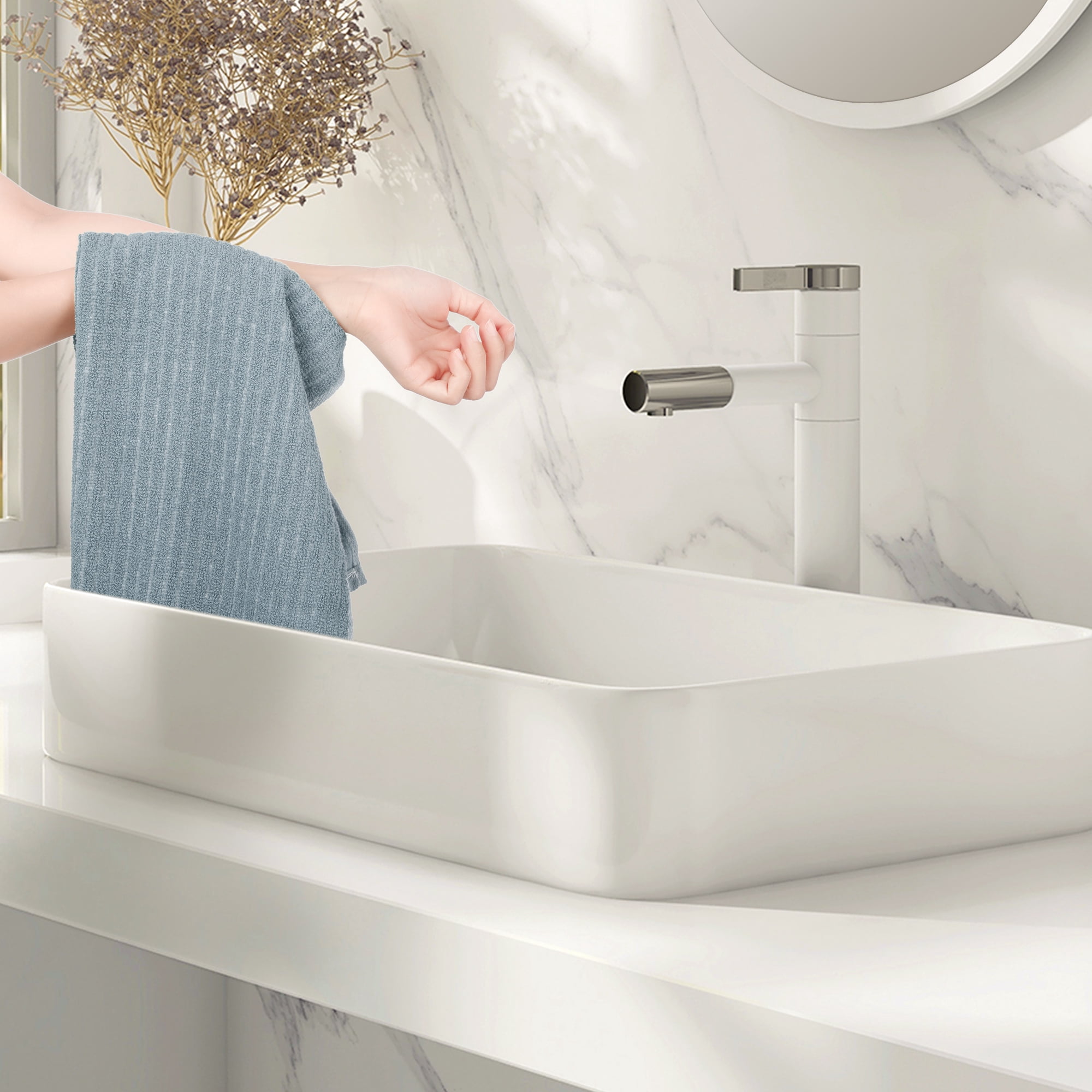 Unique Bargains Striped Pattern 2 Pack Hand Towels Absorbent and Quick Drying Towel Grey 13" x 29"