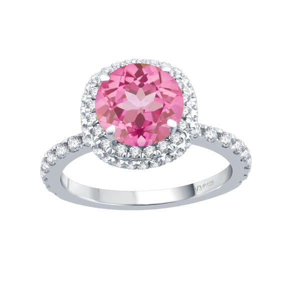 Sterling Silver with Pink Topaz and Natural White Topaz Halo Ring